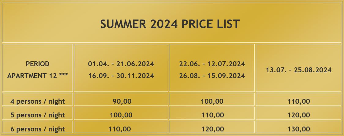 Summer Price List 2024 EN